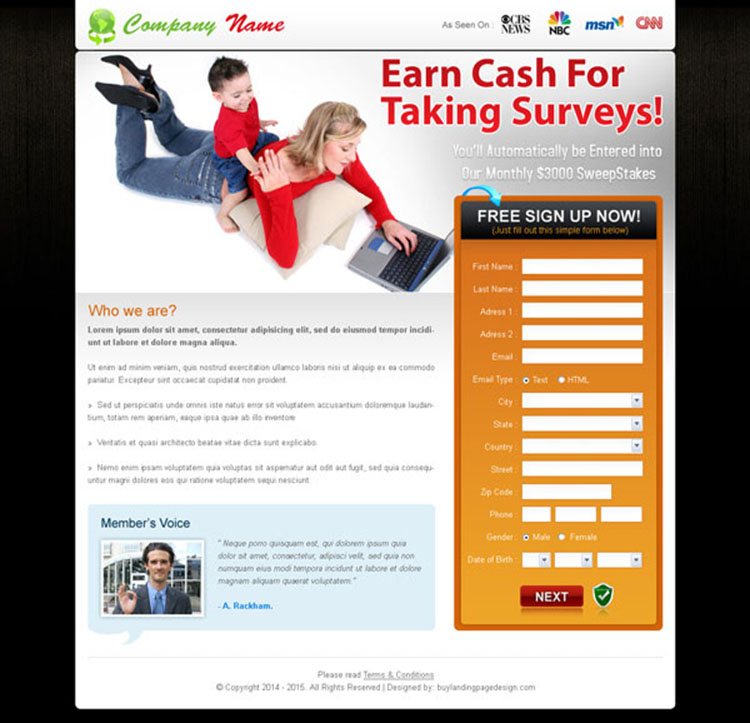earn cash online appealing lead capture landing page design for sale
