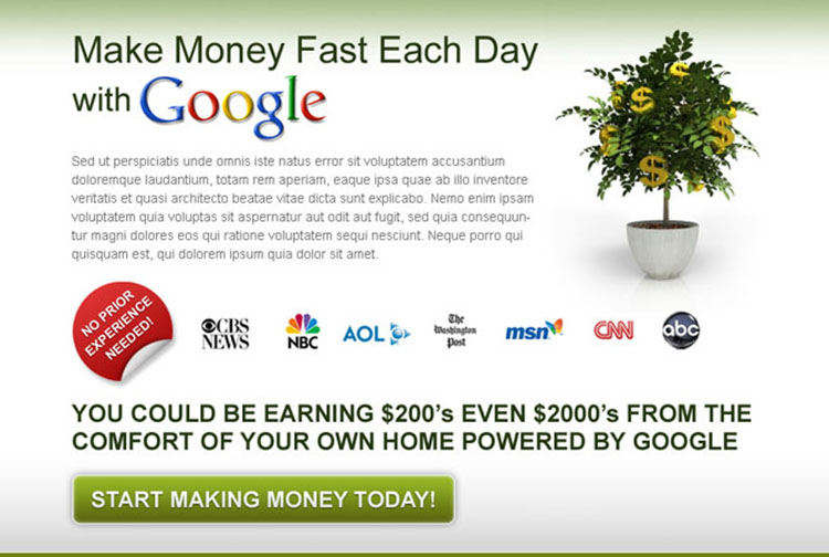 make money today with google effective and converting call to action ppv lander design