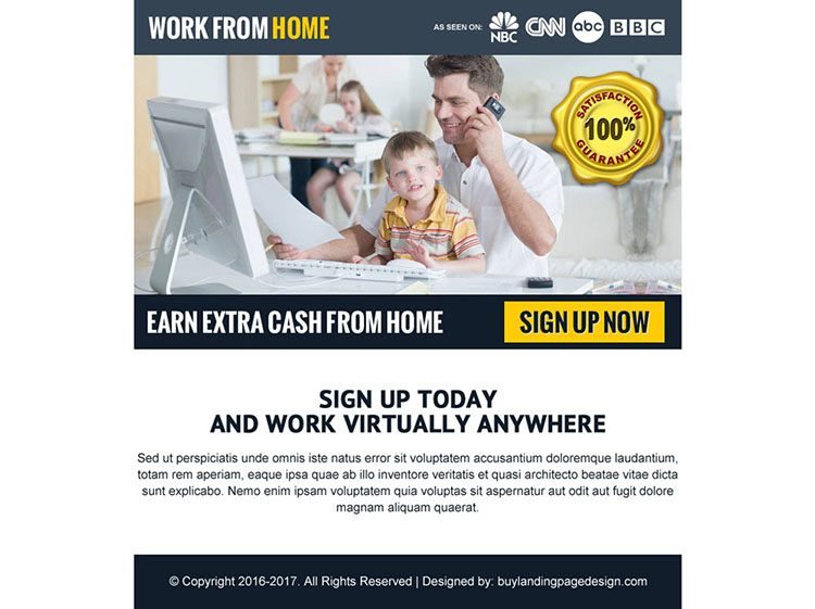 earn extra cash from home ppv landing page design