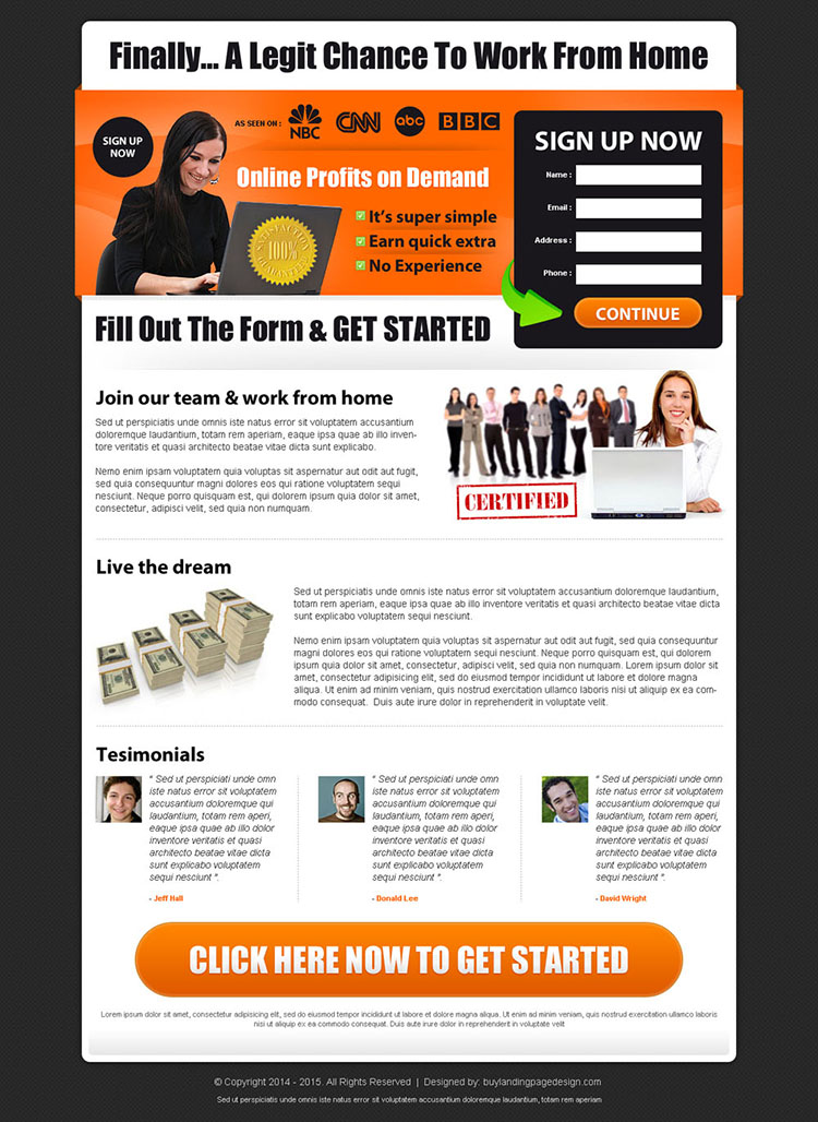 online profits on demand sign up form lead capturing landing page design