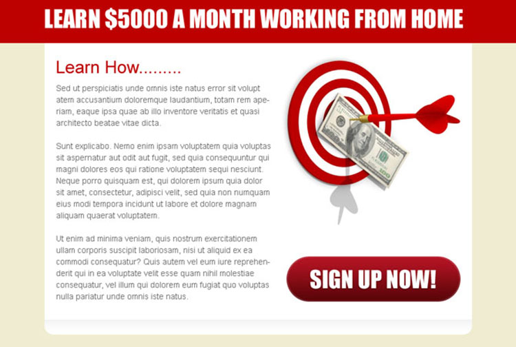 sign up now call to action button ppv lander design for work from home business