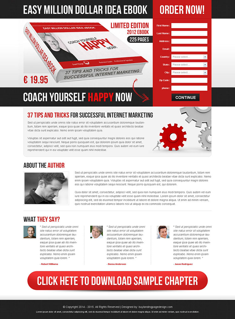 easy million dollar idea ebook order now converting lead capture landing page