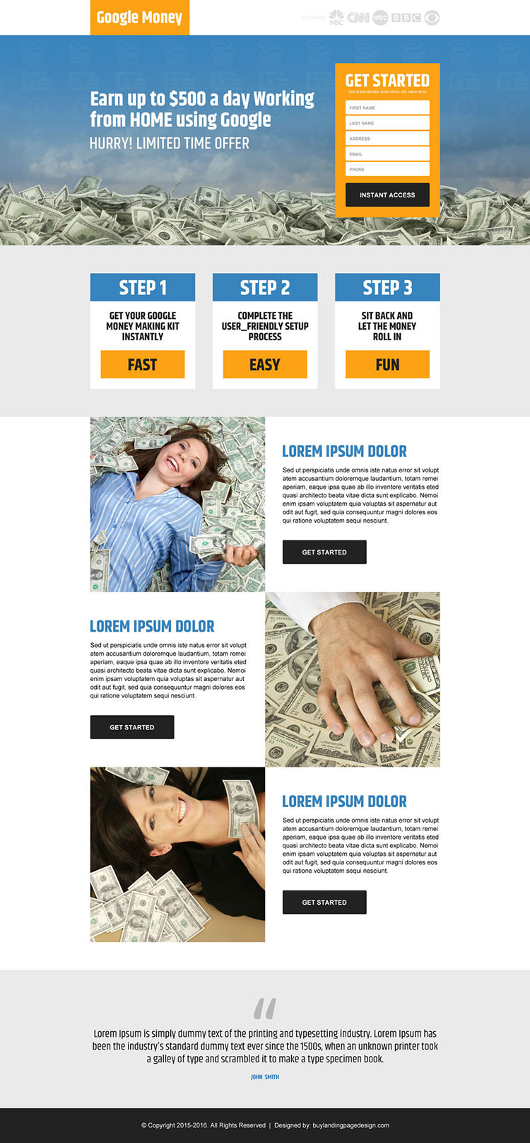 google money clean lead generating landing page design