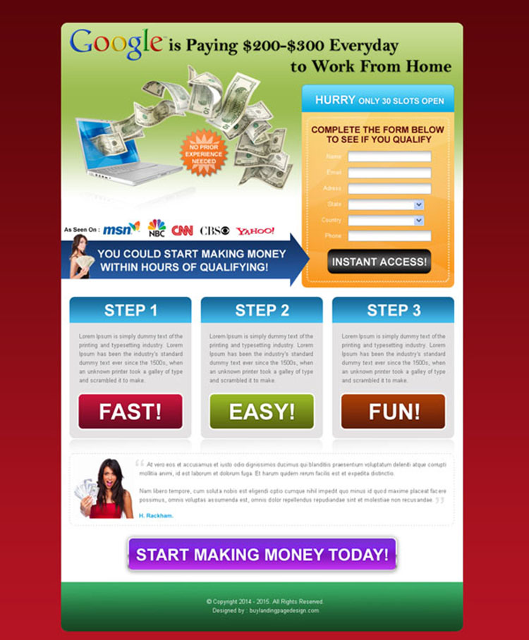 make money with google squeeze page design