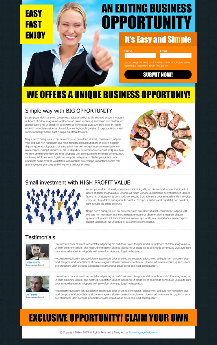 exciting and unique business opportunity effective lead capture landing page design