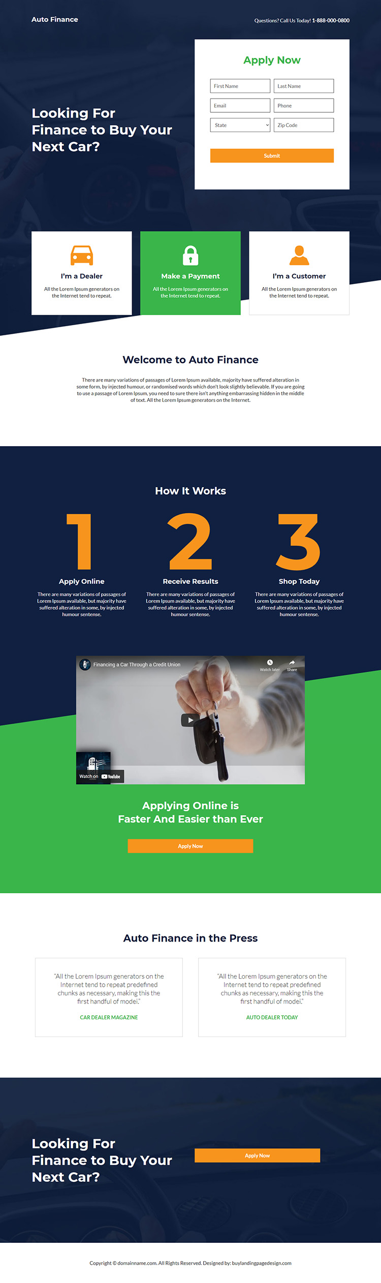 auto finance service online lead capture landing page