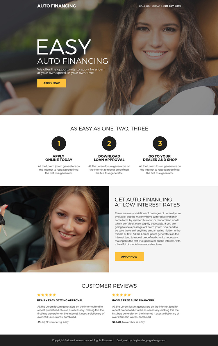 easy auto financing online application responsive landing page design