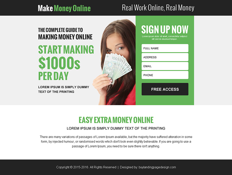 easy extra money online lead gen ppv landing page