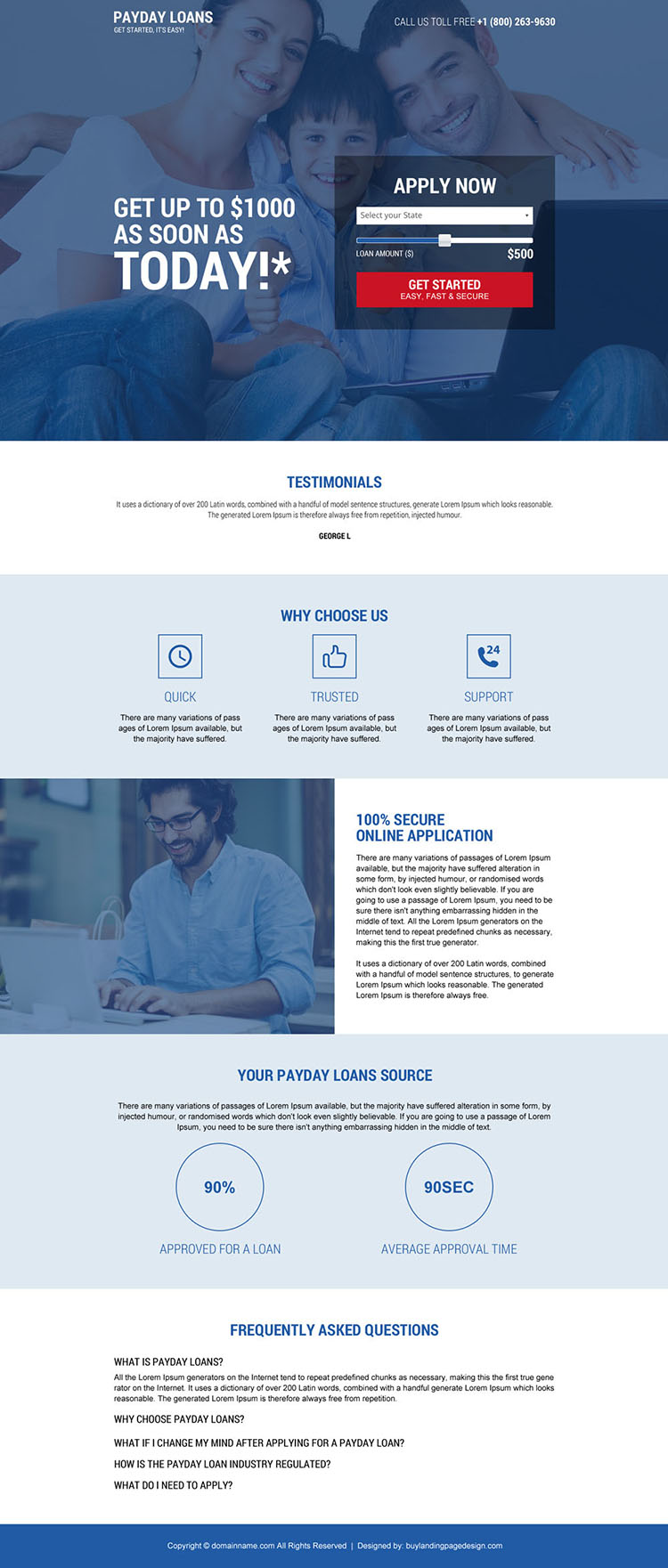 payday loan secure online application responsive landing page