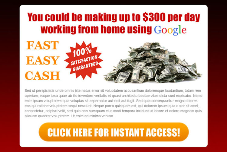 easy fast cash google money ppv landing page design