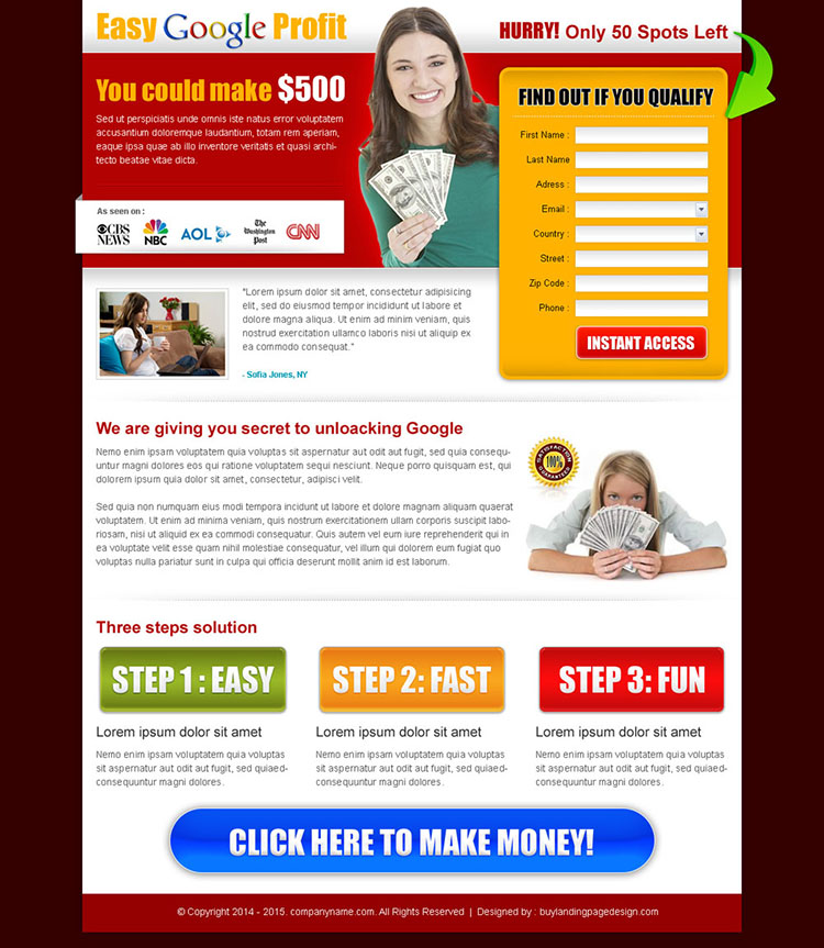 easy google profit landing page design template