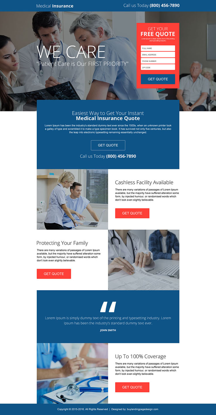 easy medical insurance quote lead gen landing page design