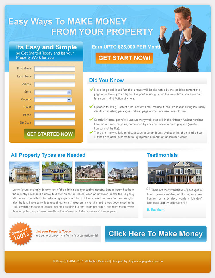 easy ways to make money from your property landing page for sale