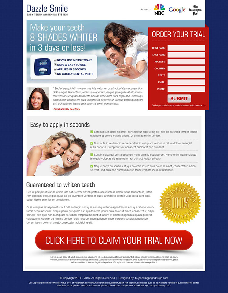 dazzle smile order your trial pack lead capture most converting landing page template