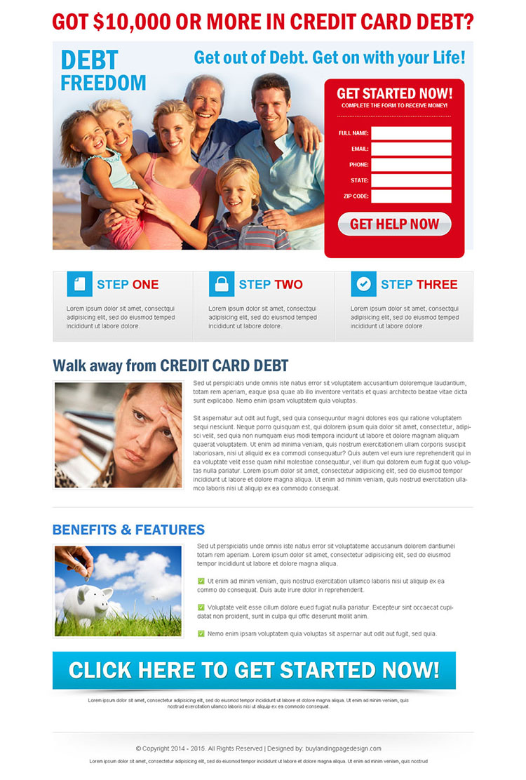 credit card debt attractive and appealing lead gen landing page design