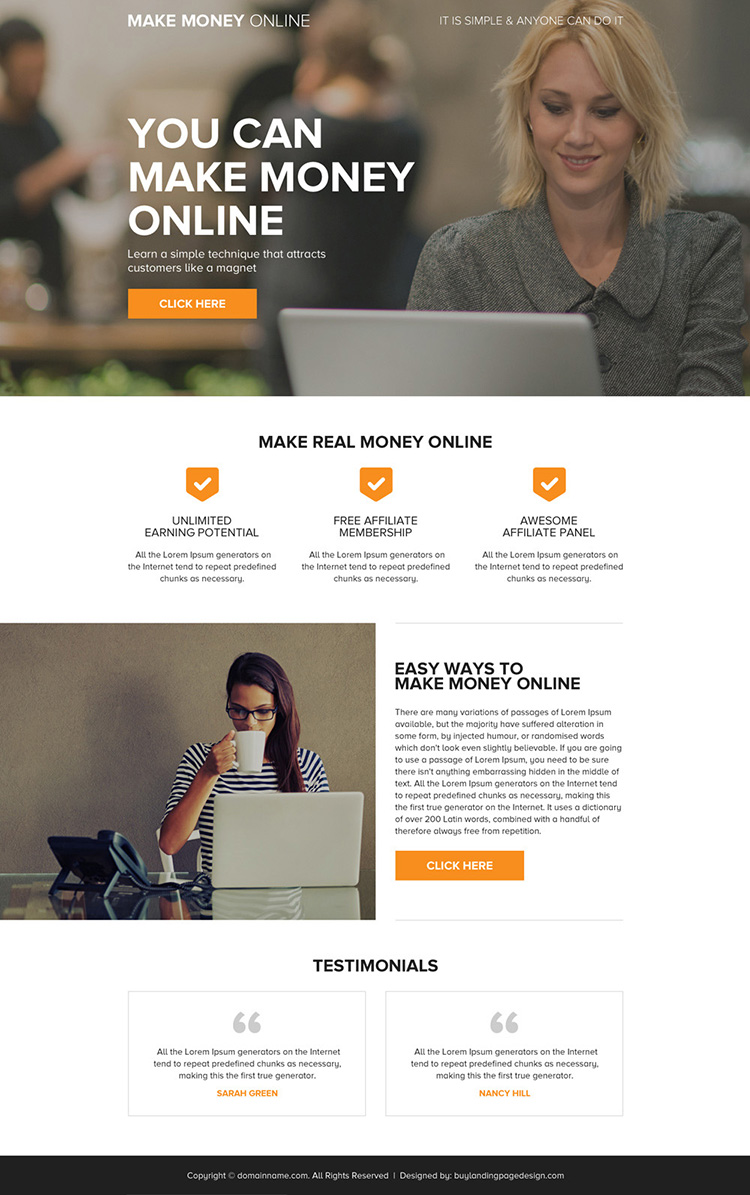 make money online responsive landing page design