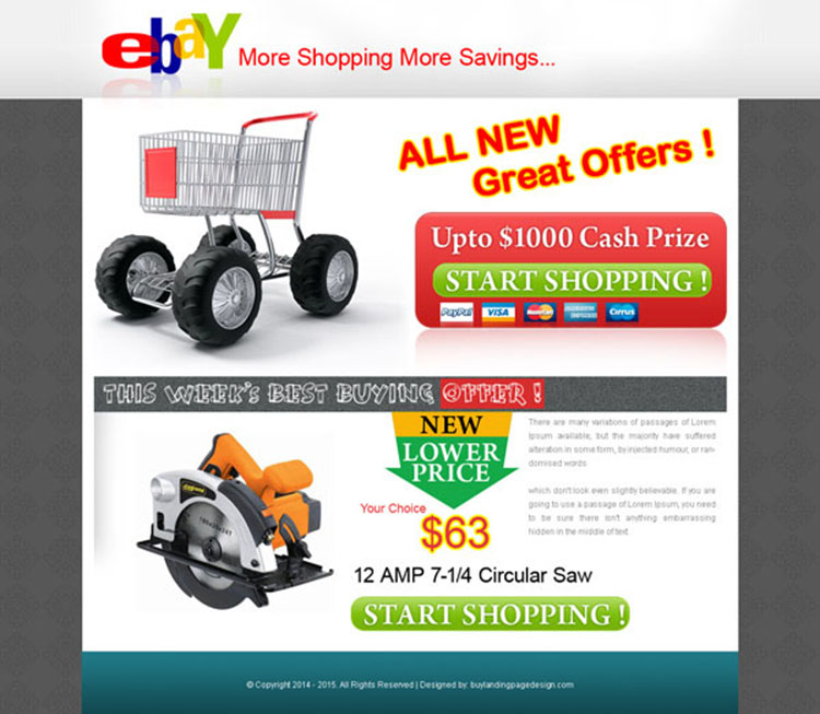 ebay shopping cash prize landing page design for sale