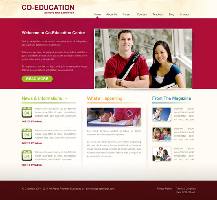 education center clean and appealing website template design psd