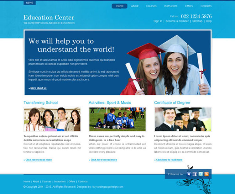 education center professional and informative website template design psd
