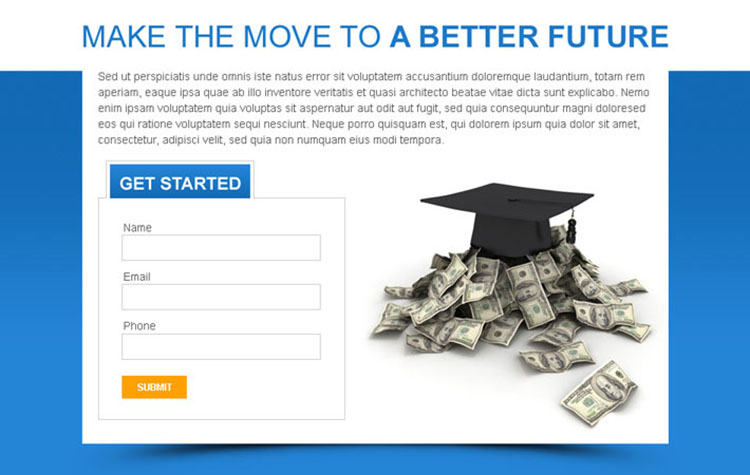get educated for a better future lead capturing ppv landing page design