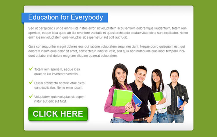 education for everybody call to action ppv landing page design