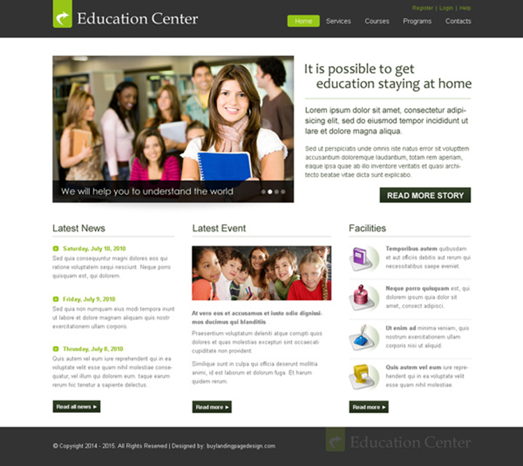 clean and informative education center website template design psd to create your website