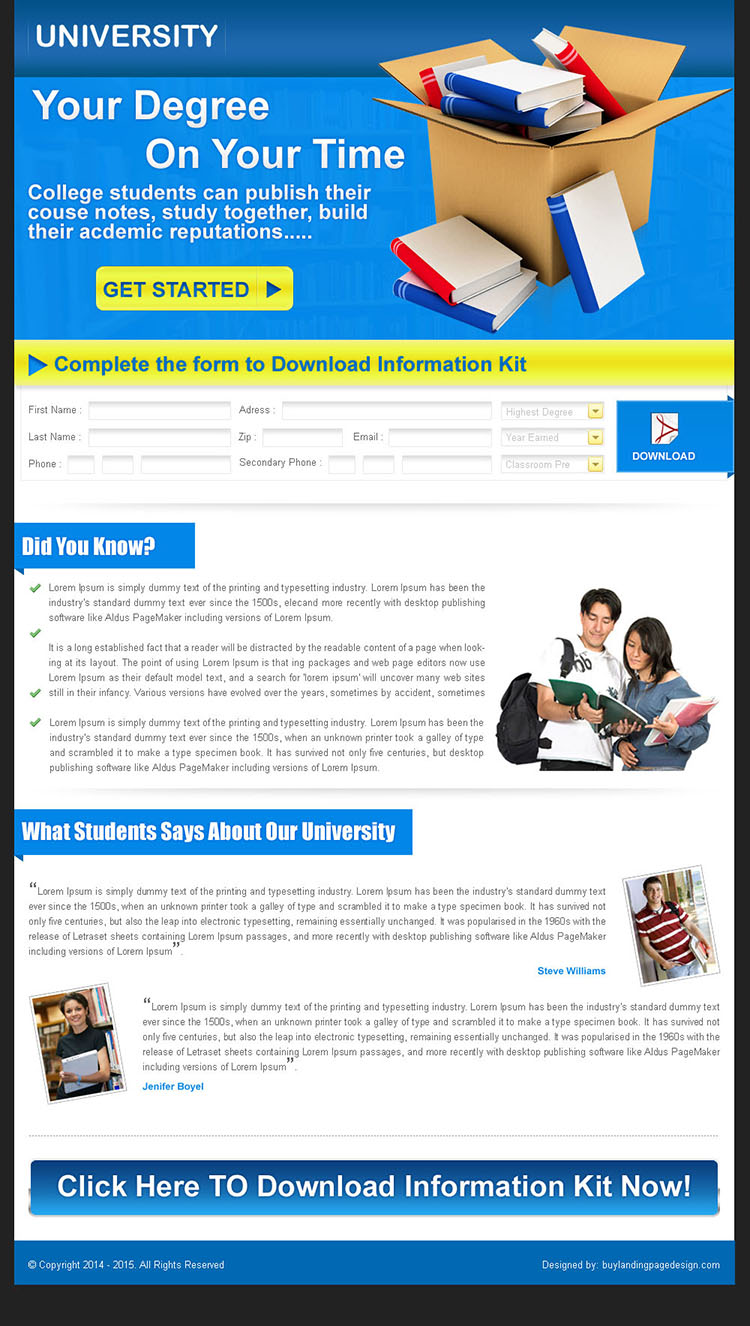 education lead capture landing page design for sale