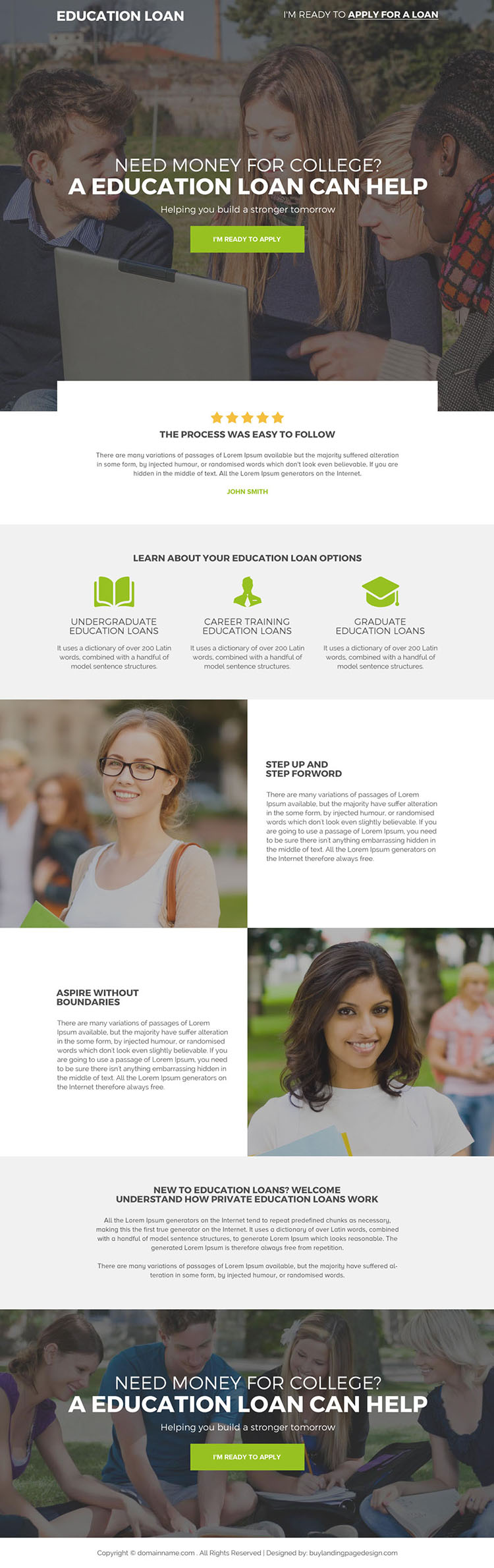 education loan for college student responsive landing page