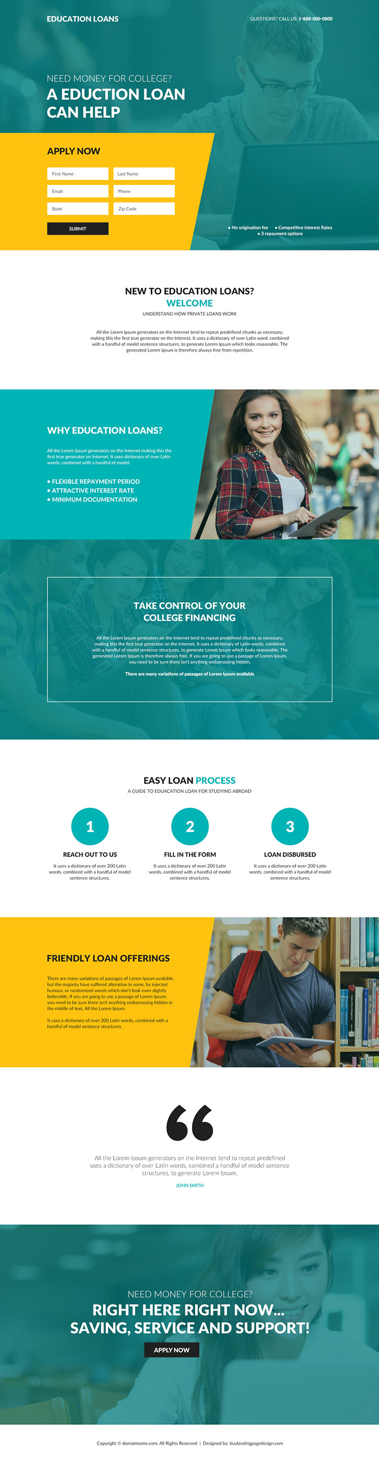 education loan responsive lead capture landing page design