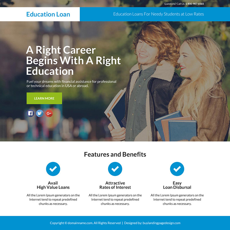 education loan responsive lead funnel landing page