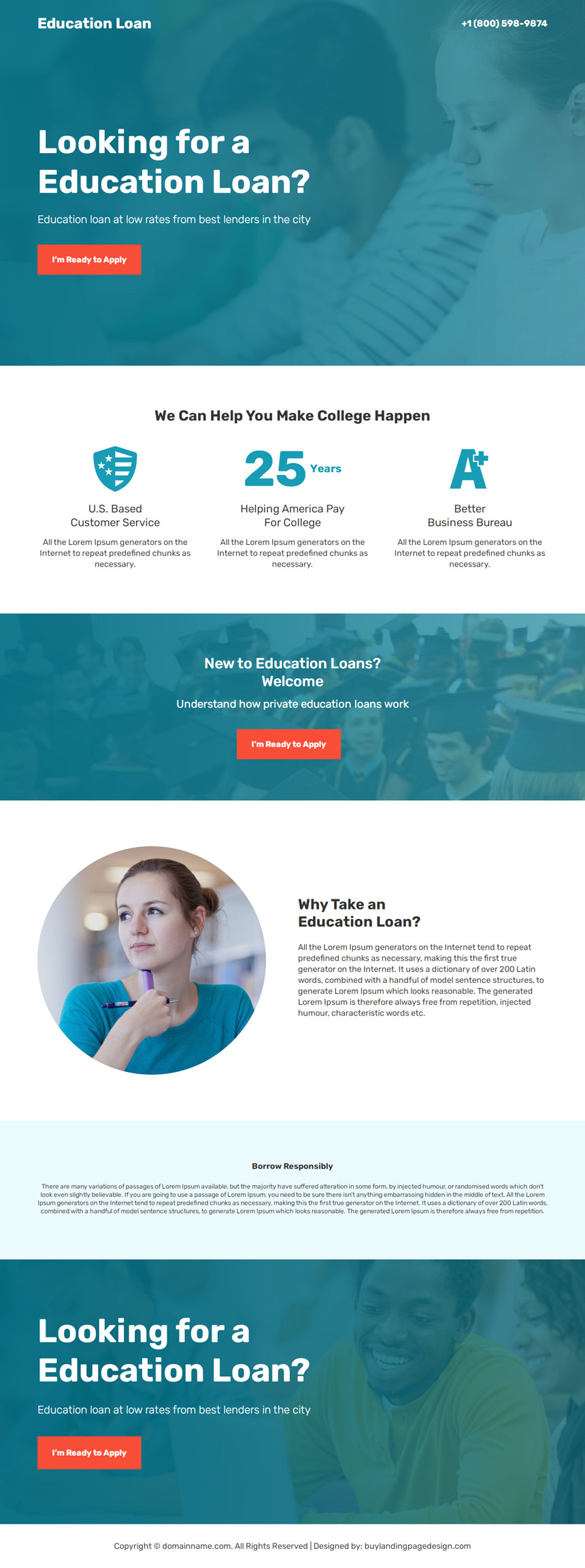 education loan lead capture landing page design
