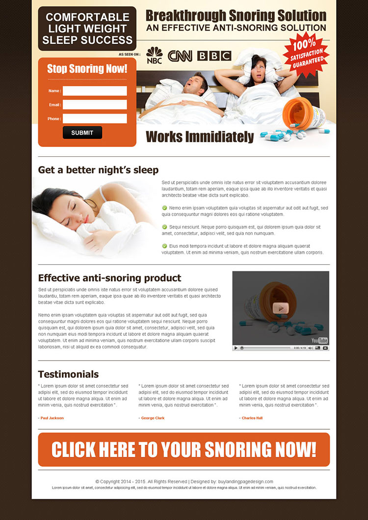 snoring solutions anti snoring pills lead capture landing page