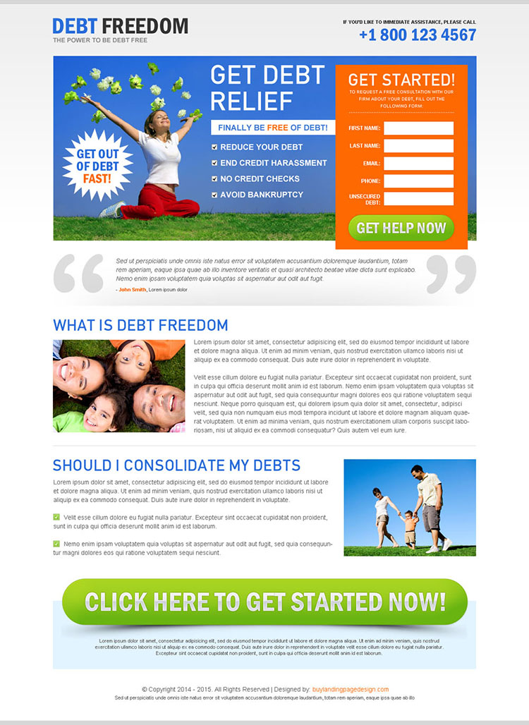 get out of debt lead capture landing page design to boost your business conversion