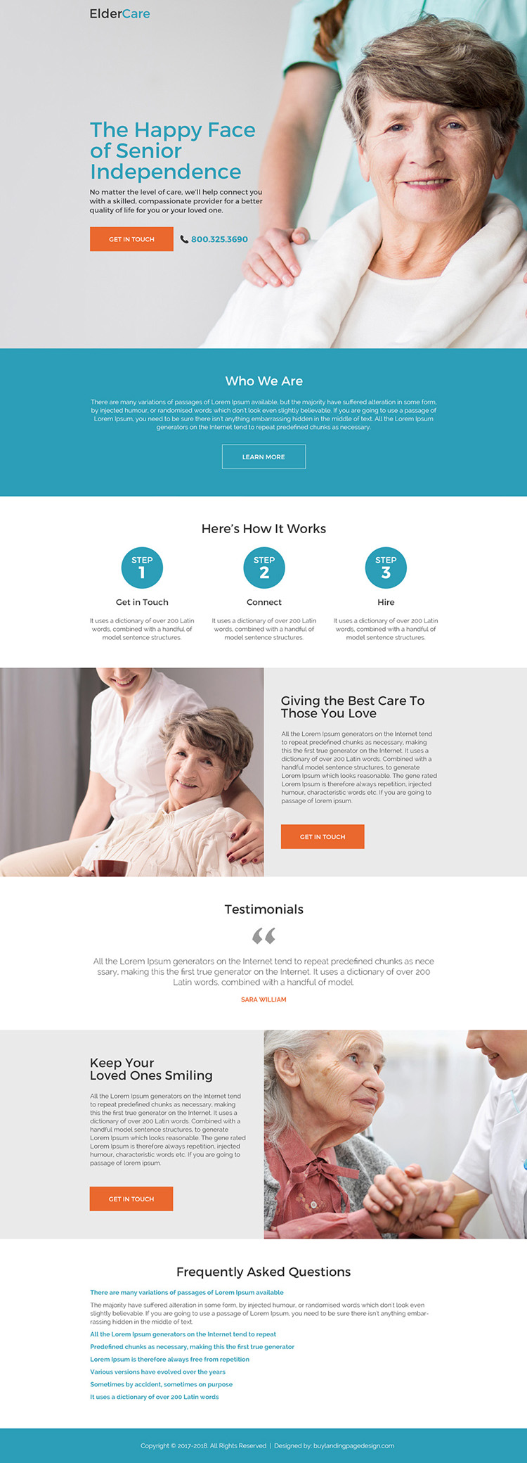 elderly care services for senior responsive landing page