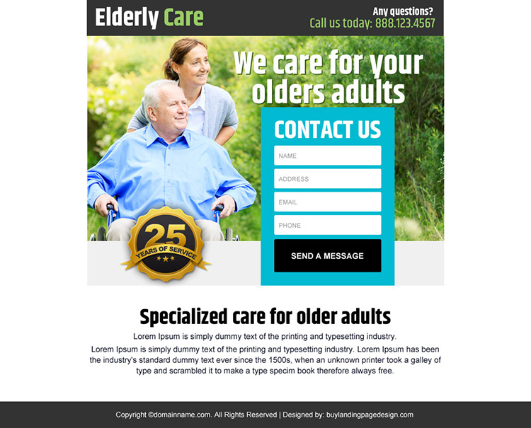 elderly care lead generating ppv landing page design