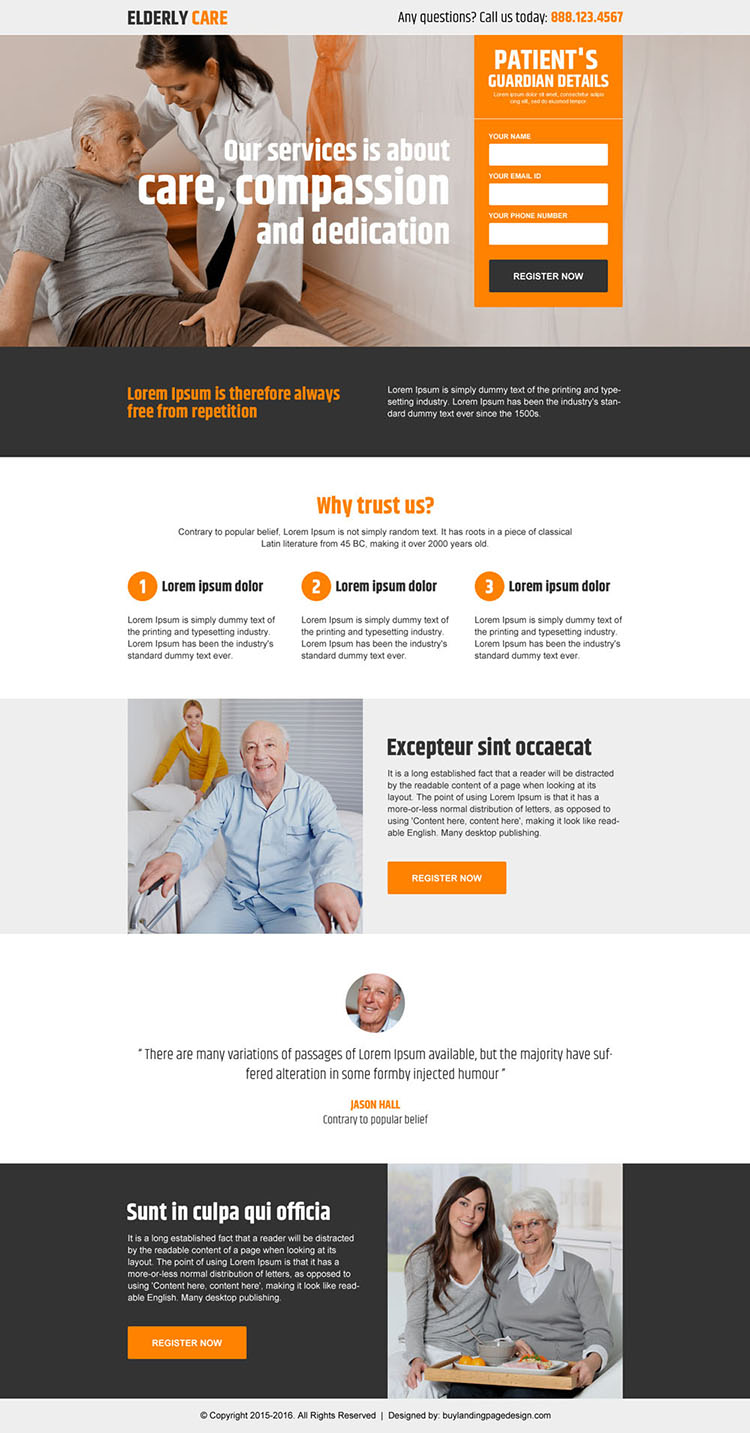 elderly care services lead generating landing page design