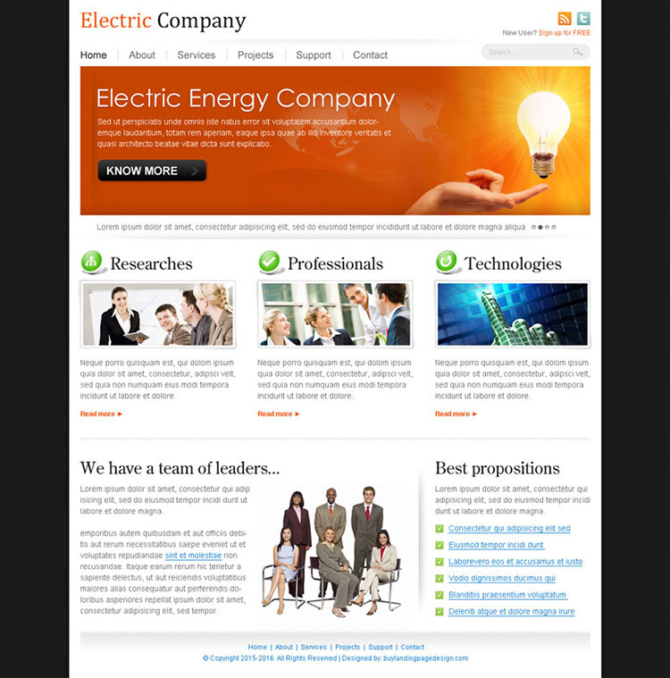 electric energy company website template design psd