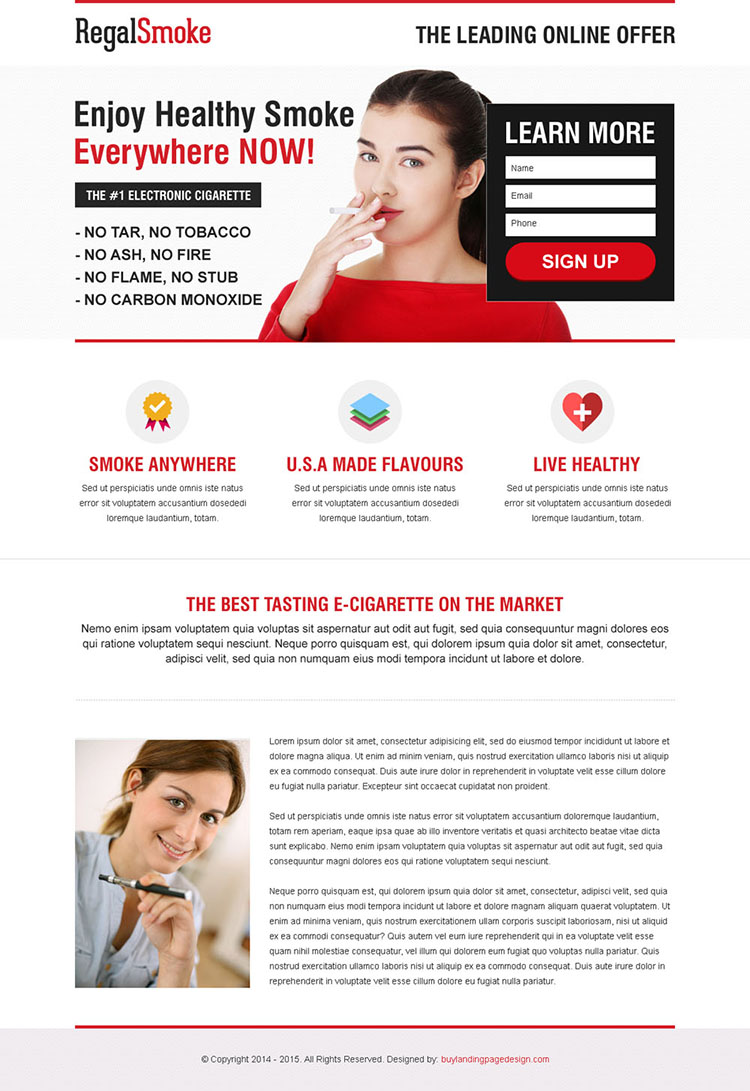 clean e-cigarette converting landing page design