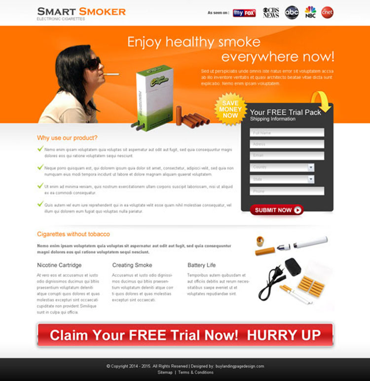 enjoy healthy smoke everywhere converting landing page design for sale