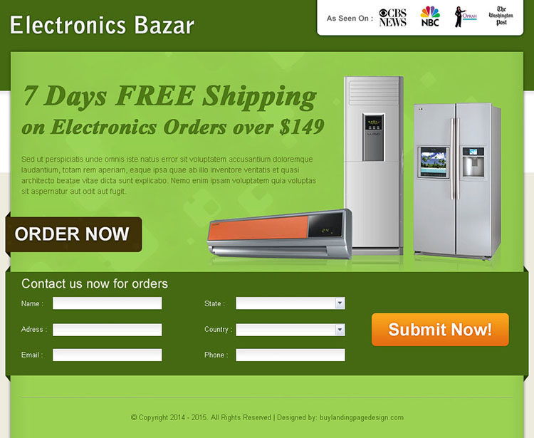 electronics product selling lead capture landing page design for sale