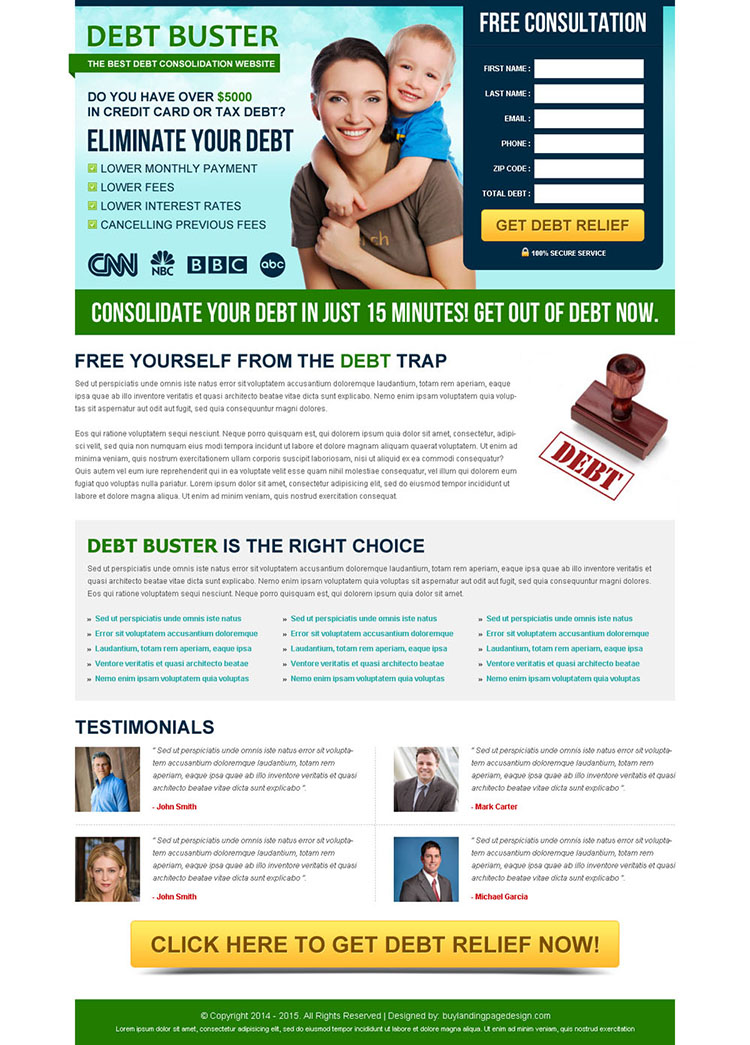 eliminate your debt converting lead capture landing page design