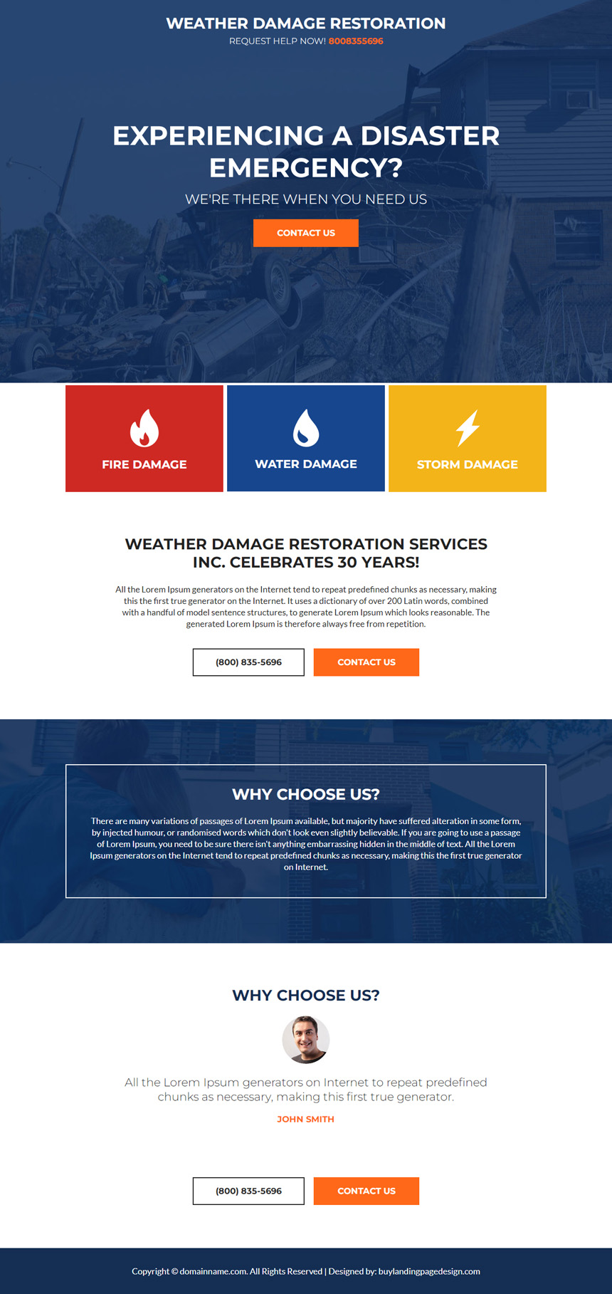 weather damage restoration responsive lead capture landing page