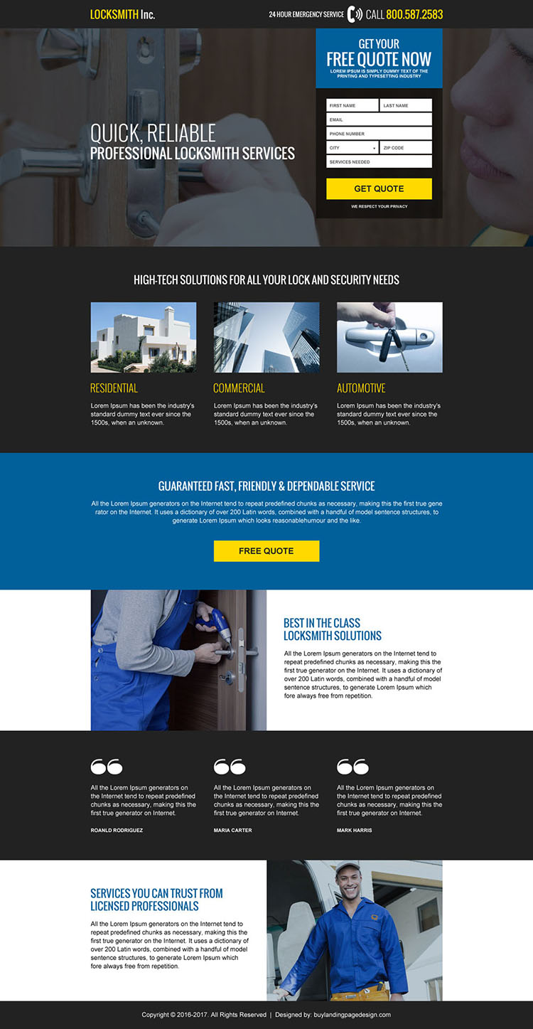 emergency locksmith service usa responsive landing page