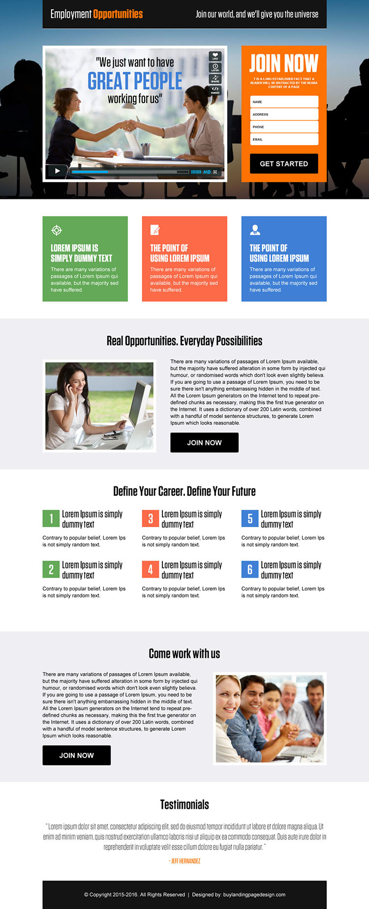 employment opportunities video lead capture landing page design template