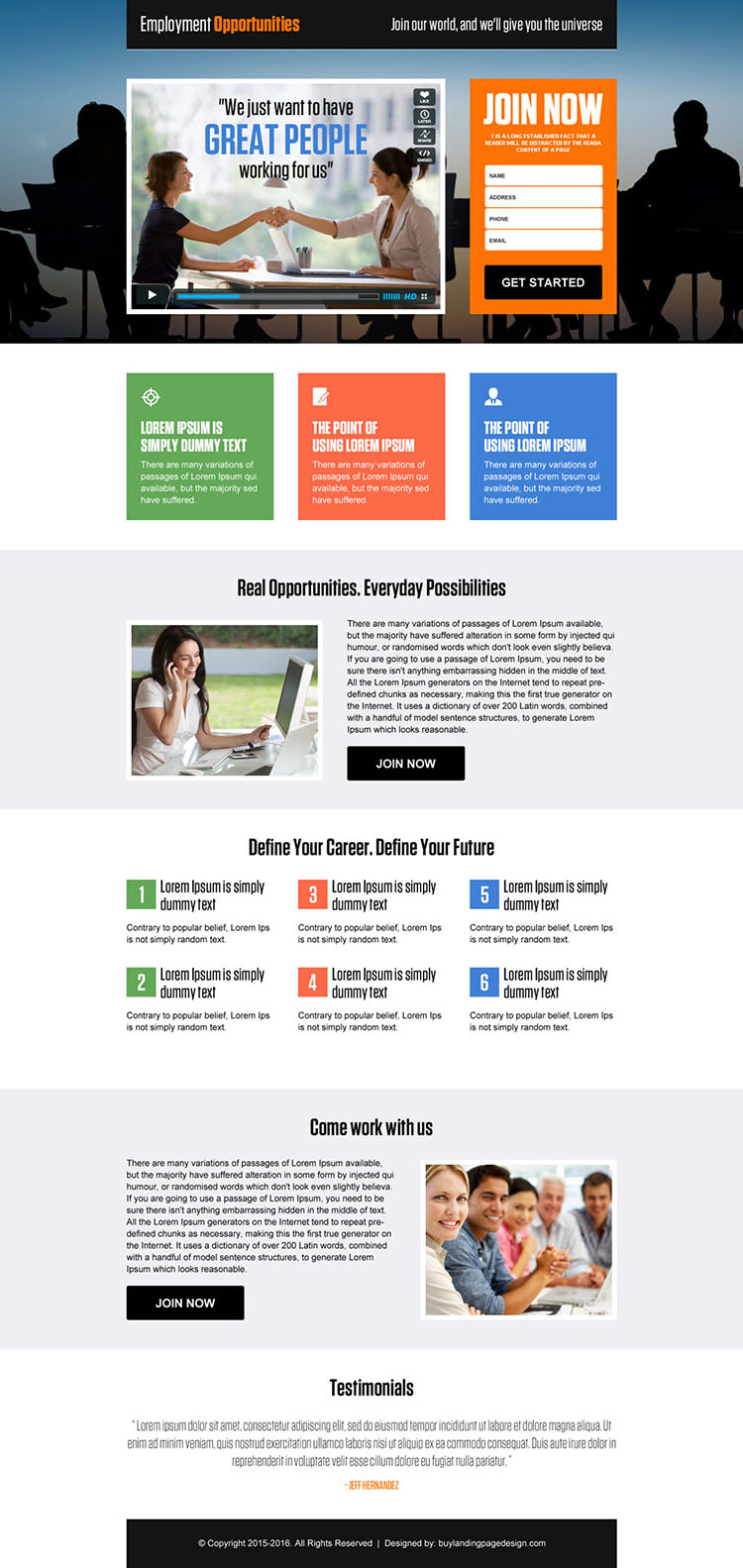 employment opportunities video responsive lead capture landing page design