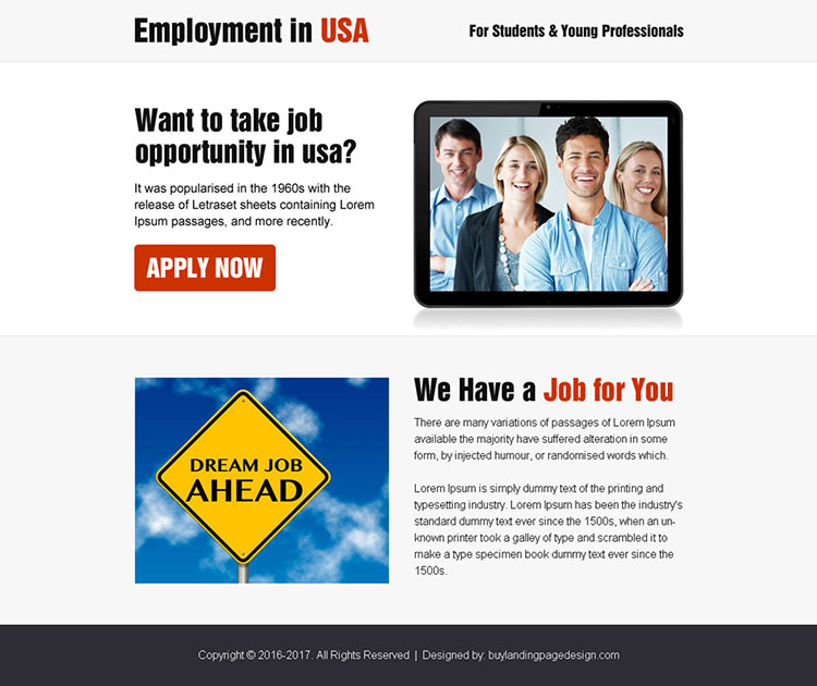 employment opportunity in usa ppv landing page design