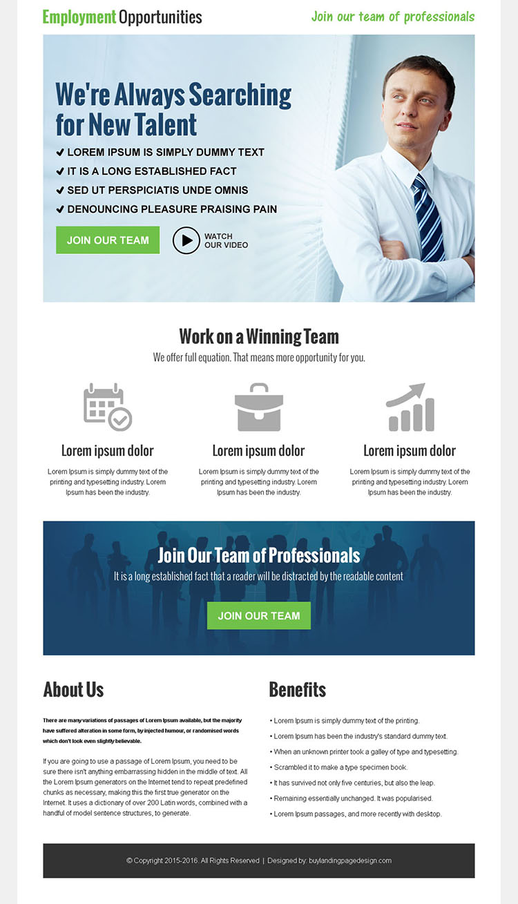 employment opportunity pay per click landing page design