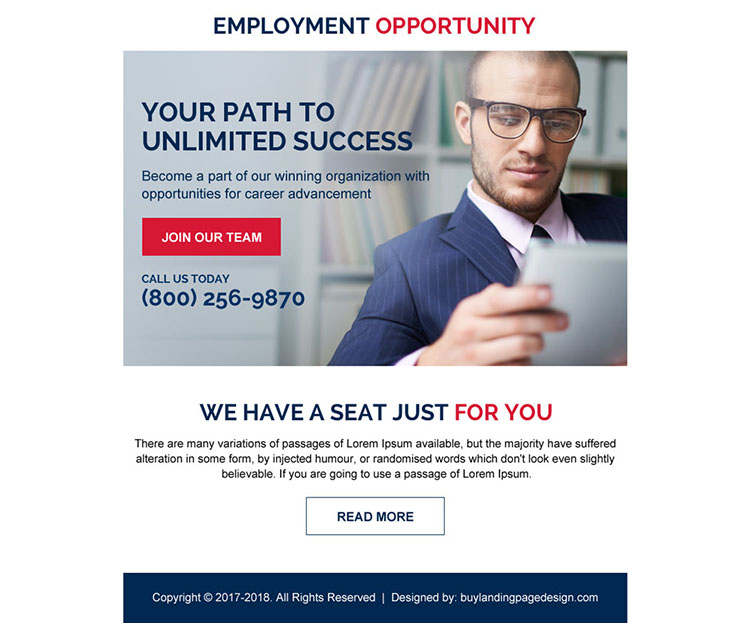 employment opportunity strong call to action ppv landing page