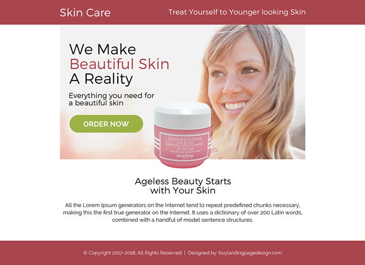 skin care product selling ppv landing page design