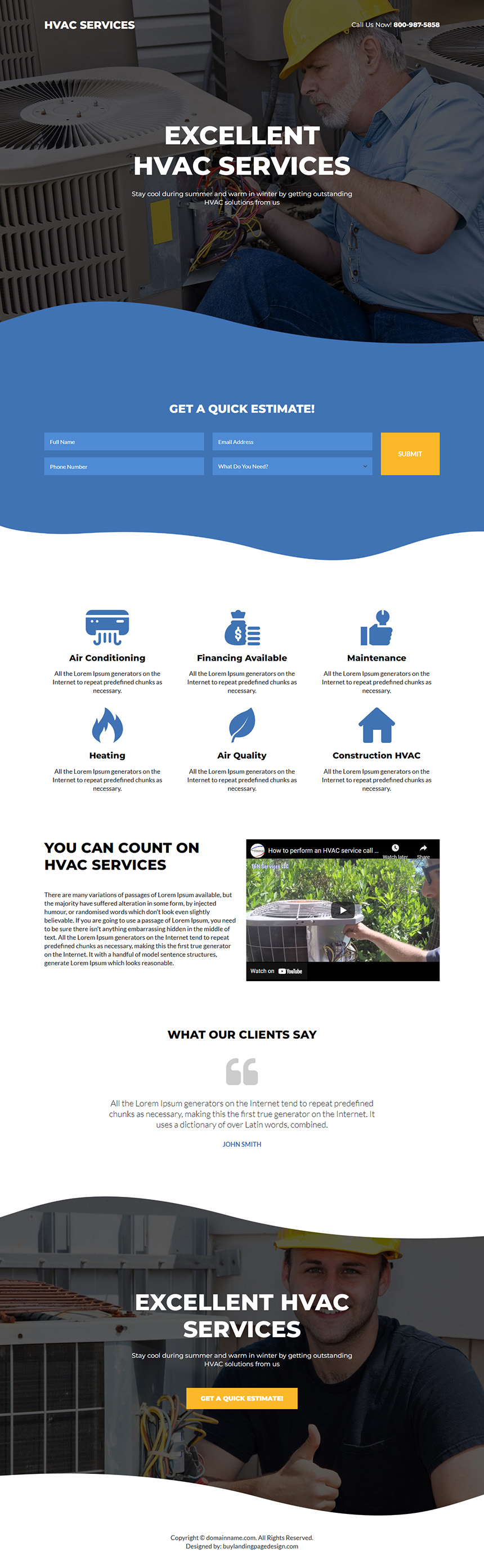 HVAC services quick estimate responsive landing page